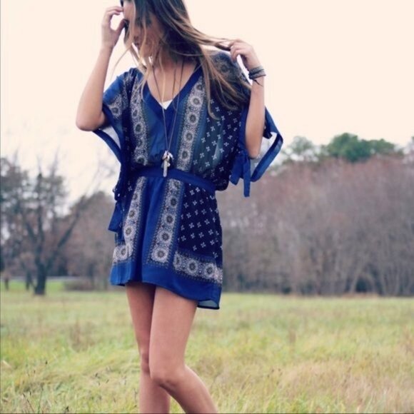 NWT Free People Printed Boho Chiffon Kimono Mini Dress Tunic - Picture 11 of 16